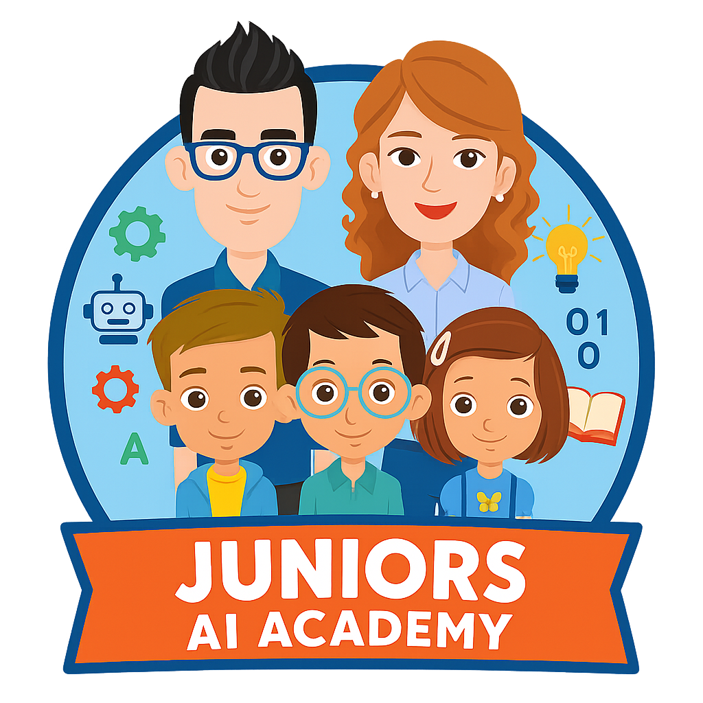 Juniors AI Academy teachers and children illustration